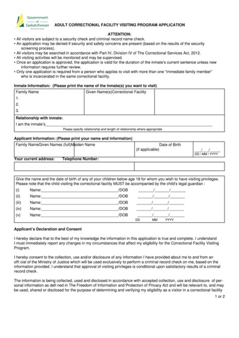 inmate visiting application