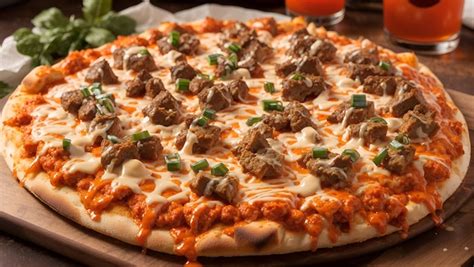 Premium AI Image | A buffalo pizza with a thick crust smothered in ...