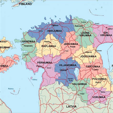 estonia political map. Illustrator Vector Eps maps. Eps Illustrator Map ...