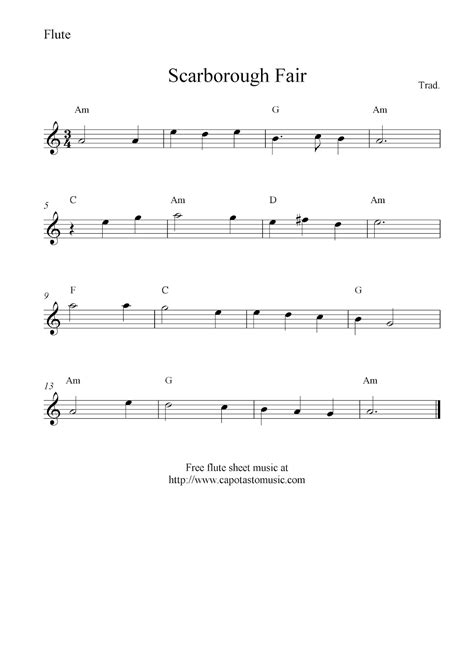 Scarborough Fair, free flute sheet music notes