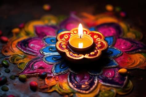 Premium AI Image | Diwali Diya lamp on rangoli