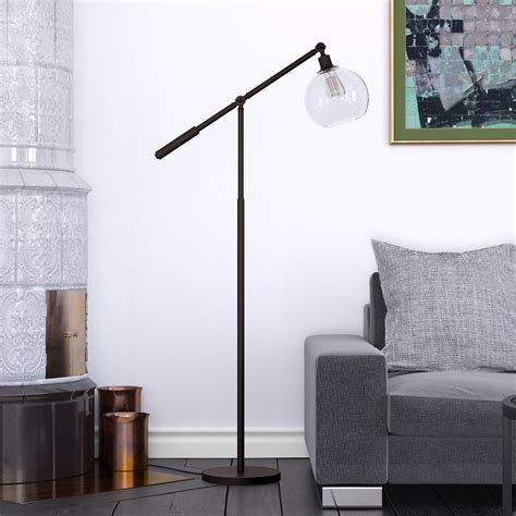 Evelyn&Zoe Dardan Industrial Adjustable Metal Floor Lamp, Black with Seeded Glass - Walmart.com ...
