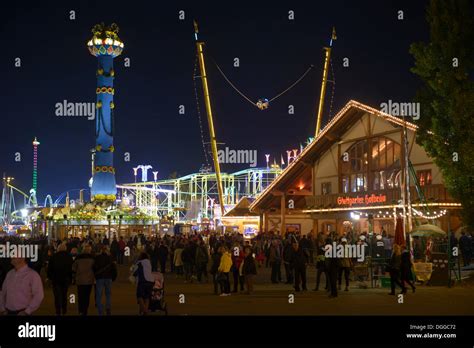 View of the Cannstatter Volksfest fair, rides, funfair, beer tents ...