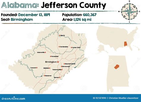 Alabama: Jefferson County Map Stock Vector - Illustration of cities ...