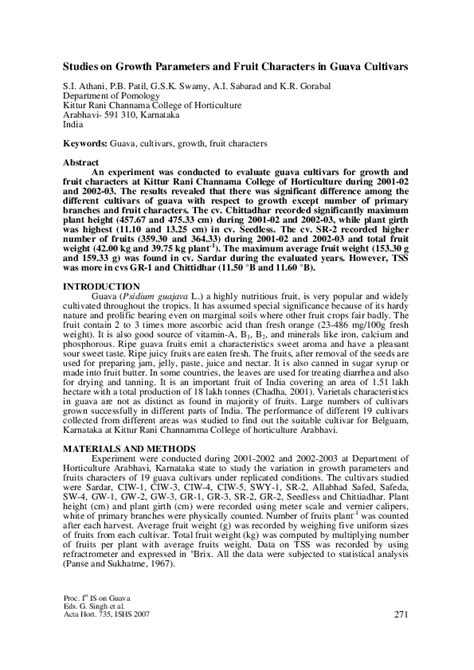 (PDF) Studies on Growth Parameters and Fruit Characters in Guava Cultivars | Kirankumar Gorabal ...