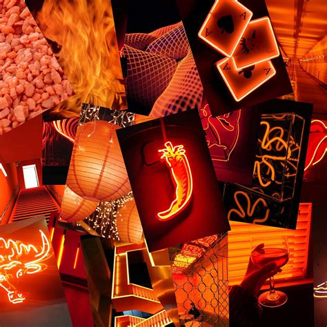 50PCS Orange Neon Aesthetic Wall Collage Kit, Art Indie Room Decor, Posters for Dorm Wall Decor ...