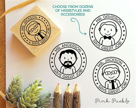 Personalized Male Teacher Rubber Stamp, Custom Teacher Stamp Choose ...