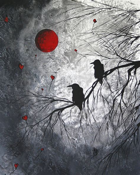 Original Abstract Surreal Raven Red Blood Moon Painting The Overseers By Madart Painting by ...