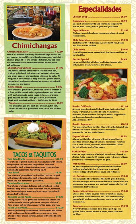 Pepper’s Mexican Grill & Cantina (Lunch and Dinner) · Tally Menus