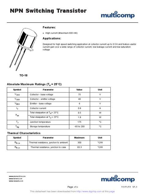 Datasheet Transistor 2N2222A | Bipolar Junction Transistor | Transistor