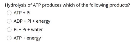 Solved Hydrolysis of ATP produces which of the following | Chegg.com