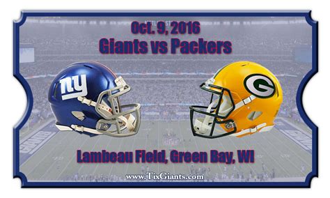 New York Giants vs Green Bay Packers Football Tickets | Oct. 9, 2016