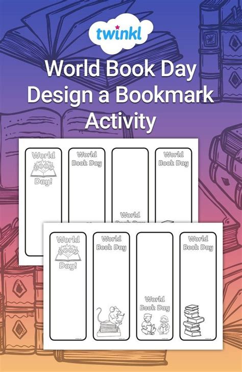 the world book day design a bookmark activity is shown with four books stacked on top of each other