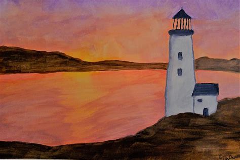 Lighthouse Sunset Painting by Cindy DeGrasse - Fine Art America