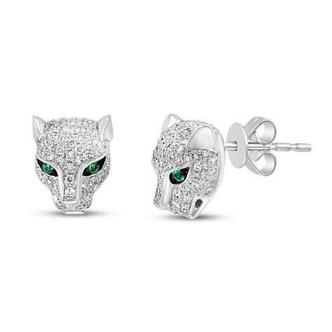 Diamond Earrings 3/8 ct tw Emerald Accent 14K White Gold | Gemstone ...