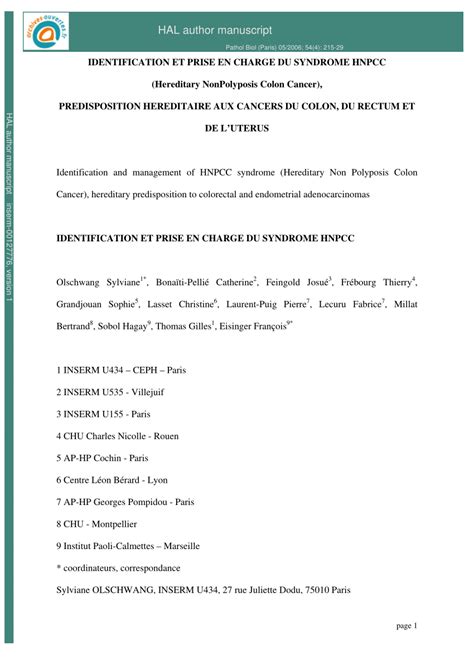 (PDF) Identification and management of HNPCC syndrome (hereditary non ...