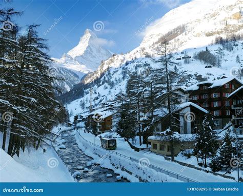 Zermatt Village Winter Scene Stock Image - Image of snowy, swiss: 8769295