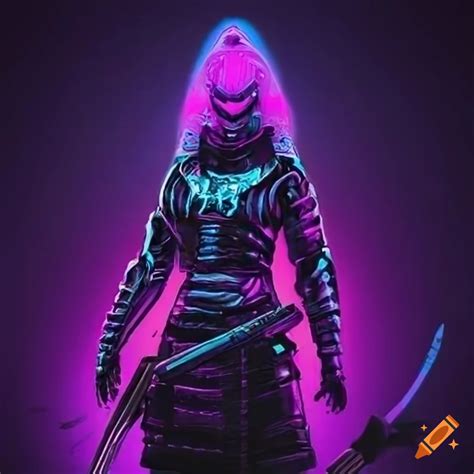 Futuristic samurai in purple neon lights