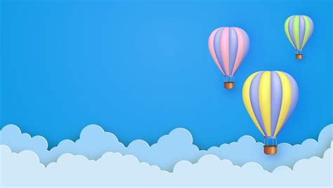 Beautiful 3D hot air balloons flying over clouds on a blue sky ...