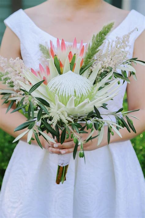 White and Pink Protea Bridal Bouquet