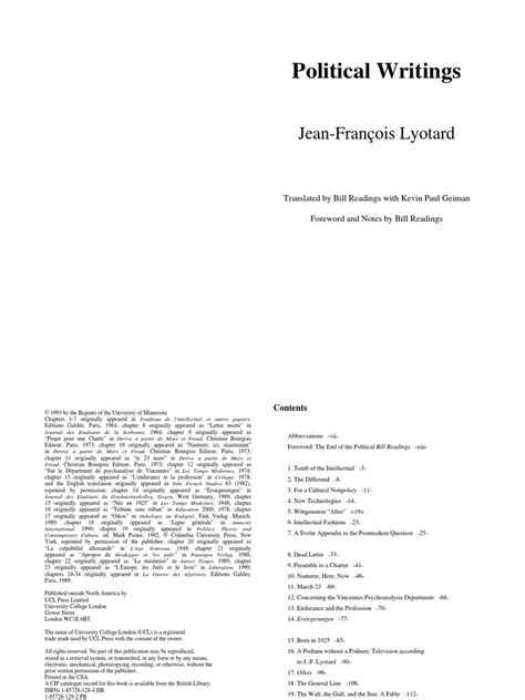 Lyotard Jean Francois Political Writings | PDF | Jean François Lyotard | Capitalism