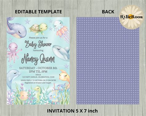 Cute Ocean Creatures Baby Shower Invitation Under the Sea - Etsy