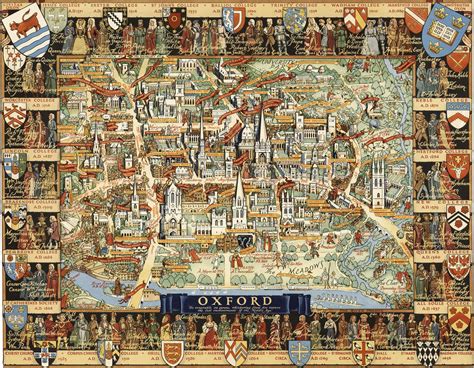 1948 Pictorial Map Oxford University Campus Reprint Ready to Frame Art Poster | #1835441897