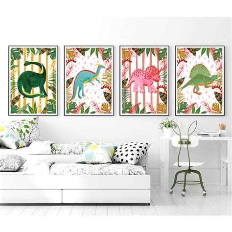 Dinosaur Wall Art Set Of Six By Violets Print House