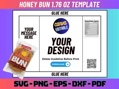 Honey Bun 1.76oz Template, Honey Bun Template, Honey Bun Wrapper Template, Honey Bun Snack ...