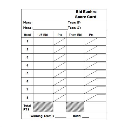 Sample Euchre Score Cards - 7+ Free Documents in PDF