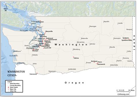 Map of Cities in Washington, List of Washington Cities by Population - Whereig.com