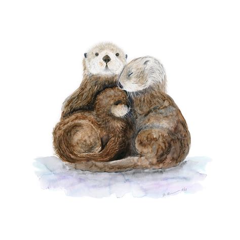 Sea Otter Family Watercolor | Ocean Nursery Art | Tiny Toes Design