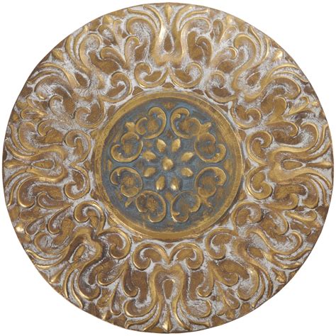 DecMode Gold Metal Plate Wall Decor with Embossed Details - Walmart.com