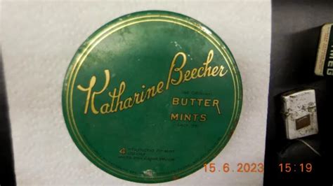 KATHERINE BEECHER BUTTER Mints Kitchen Tin Vintage Candy Can in Emerald Green $11.00 - PicClick