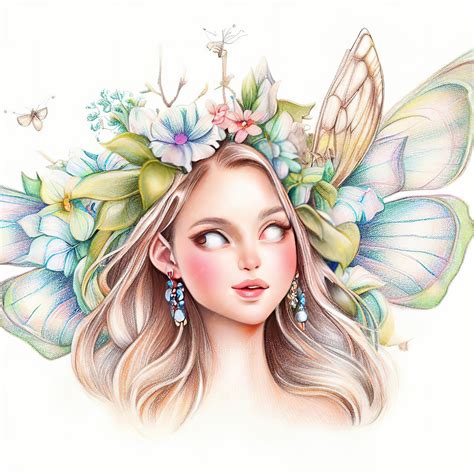 Premium AI Image | A drawing of a fairy with a flower crown on her head