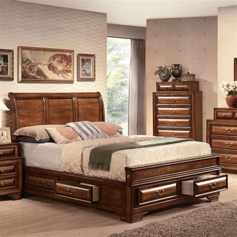 ACME Konane Eastern King Bed with Storage in Brown Cherry, Multiple ...