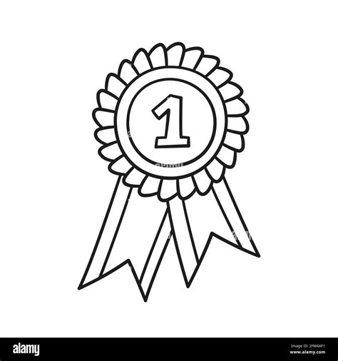 Award rosette doodle icon. Hand drawn medal with first place as winner concept. Vector sketch ...