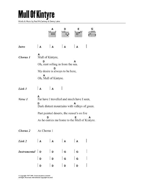 Mull Of Kintyre by Paul McCartney & Wings Sheet Music for Guitar Chords/Lyrics at Sheet Music Direct