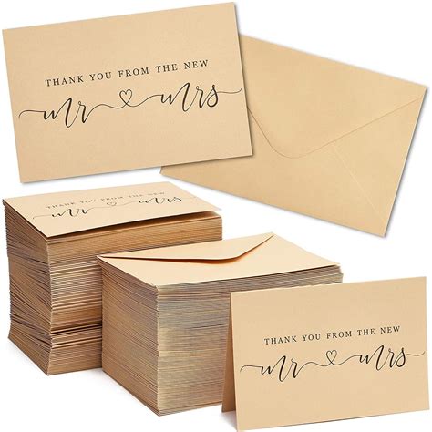 120-Count Wedding Thank You Cards with Kraft Paper Envelopes Bulk, Mr ...