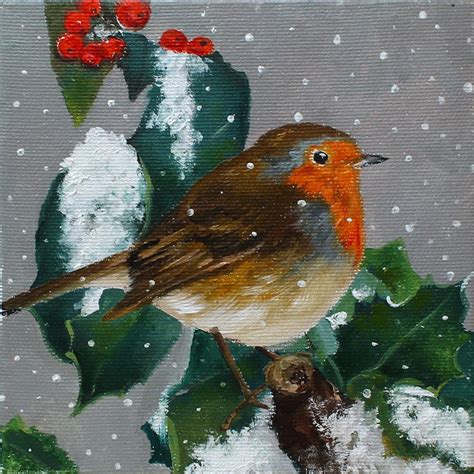 Christmas Bird Paintings Robin Red Bird Oil Painting Original | Etsy