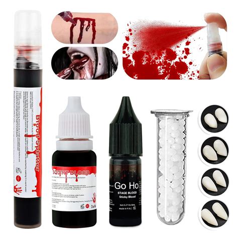 Amazon.com : Go Ho Halloween Vampire Fangs Teeth Makeup and Fake Blood Kit,4 Pairs Vampire Fangs ...