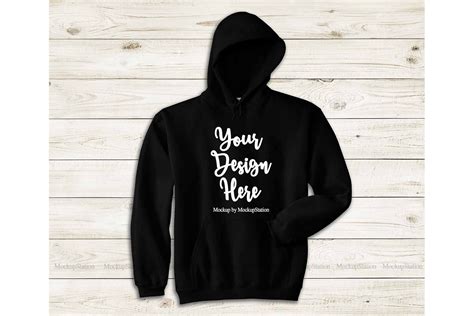 Black Hoodie Mockup, Gildan 18500 Simple Mock Up Flat Lay (411689) | Clothing | Design Bundles