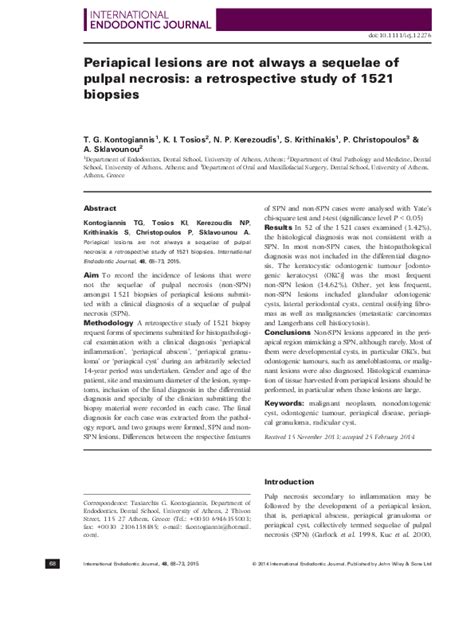 (PDF) Periapical lesions are not always a sequelae of pulpal necrosis: a retrospective study of ...