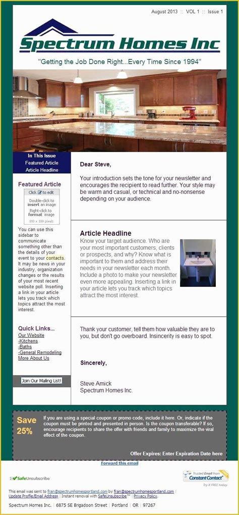 Constant Contact Newsletter Templates Free Of Constant Contact Newsletter Design – Spectrum Home ...