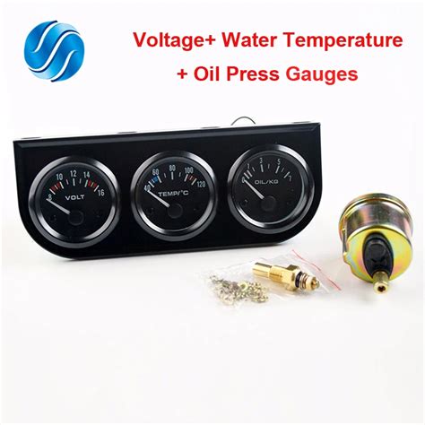 DRAGON GAUGE 52mm 2"3 In 1 Kit Car Gauge Voltage+ Water Temperature + Oil Press Gauges Black ...