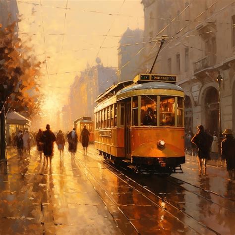 Premium AI Image | painting of a tram