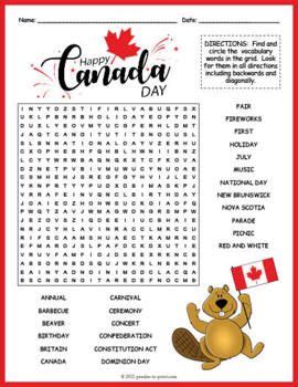 CANADA DAY Word Search Puzzle Worksheet Activity