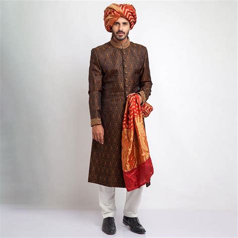 Black and Copper Pure Jamavar Silk Form Fitted Sherwani – The house of ...