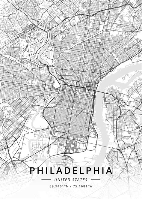 'Philadelphia, US' Poster, picture, metal print, paint by Designer Map ...