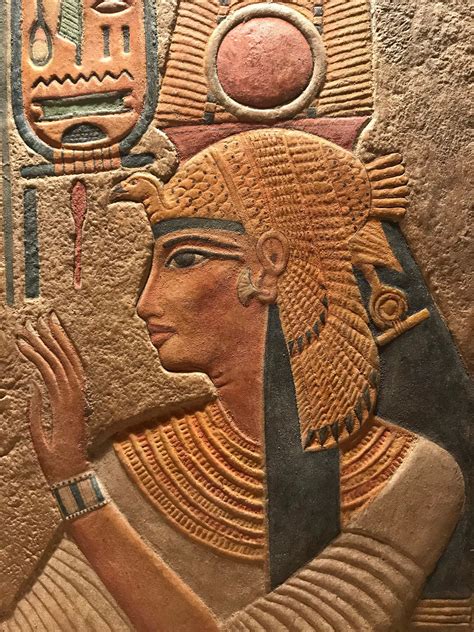 Egyptian art / sculpture - painted relief carving of Queen Nefertari ...